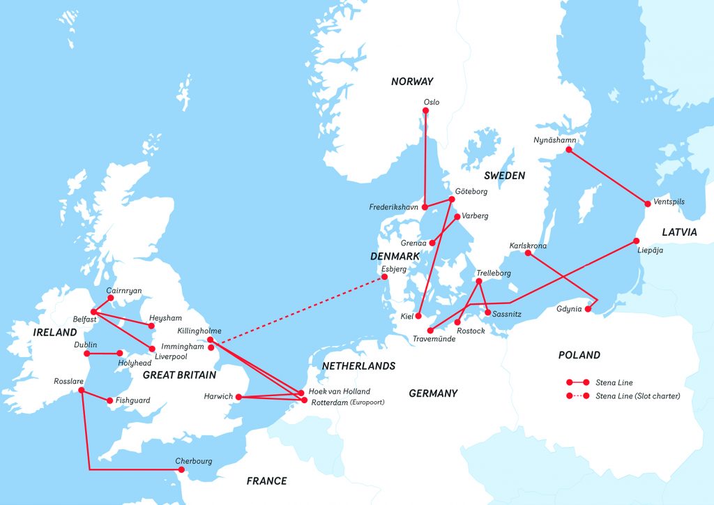 Stena Line prāmju maršruts, prāmji, prāmju tīkls, satiksme, Karte, kā nokļūt belfāstā, kā nokļūt īrijā